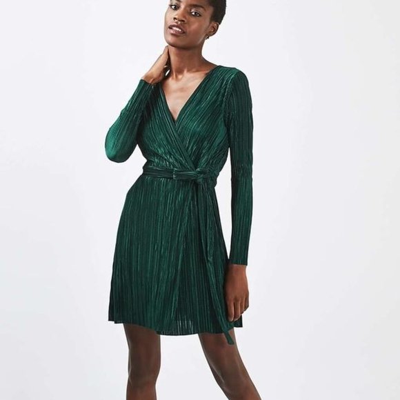Topshop Green Pleated Dress - Picture 4 of 12